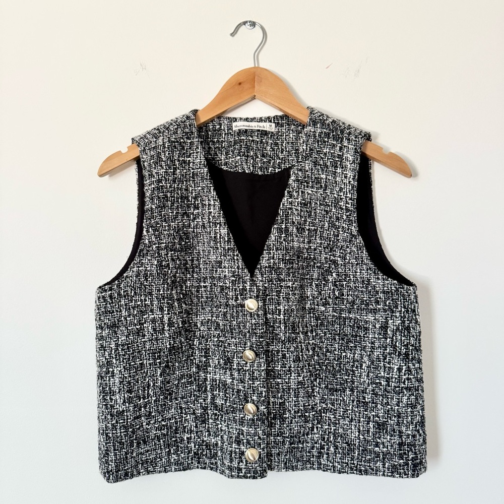 Abercrombie & Fitch Textured Button Front Vest Black White Size M